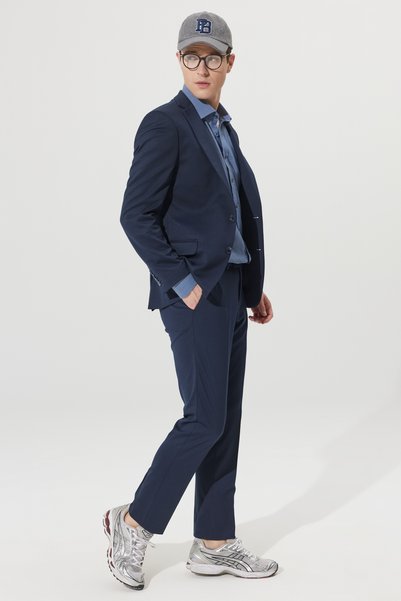 Men's Navy Blue Slim Fit Mono Collar Navy Blue Suit