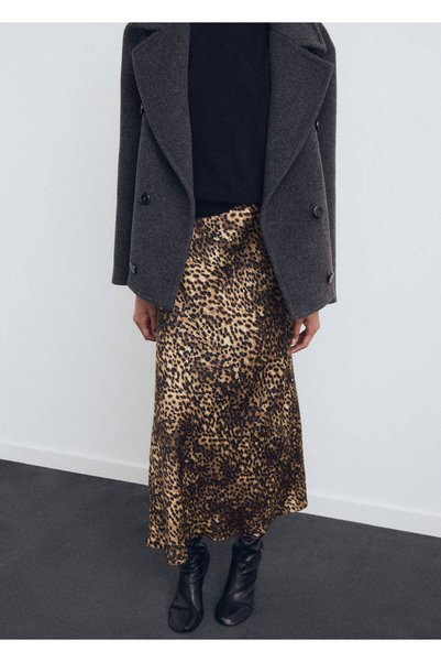 Leopard print satin skirt
