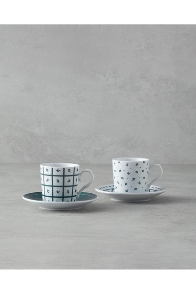 Mika Porcelain Coffee Cup Set 4 Pieces for 2 People Green