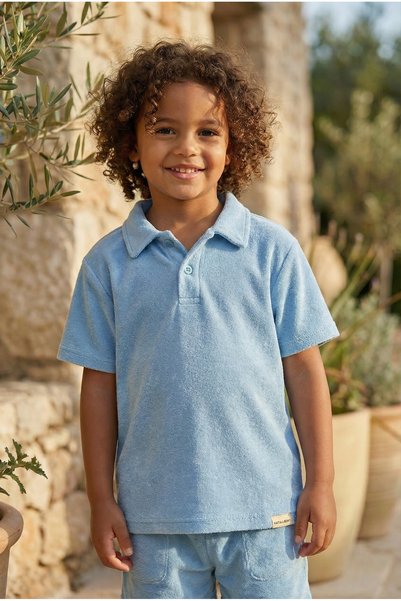 Children's Polo Neck Towel T-Shirt Blue