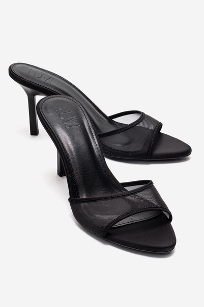 Monroe Black Mesh Detailed Women's Thin Heeled Slippers