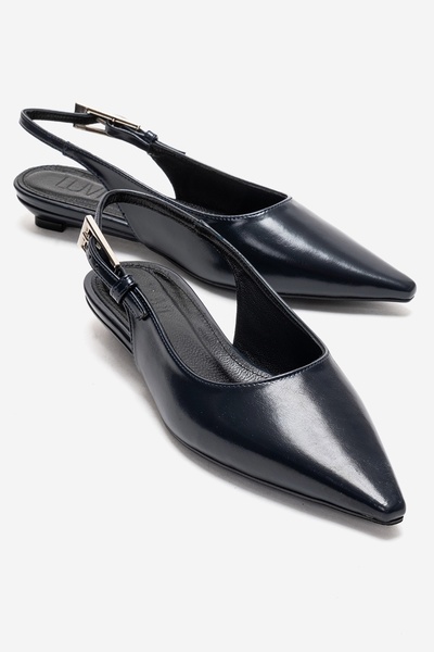 Jenna Navy Blue Leather Pointed Toe Women's Low Heel Shoes