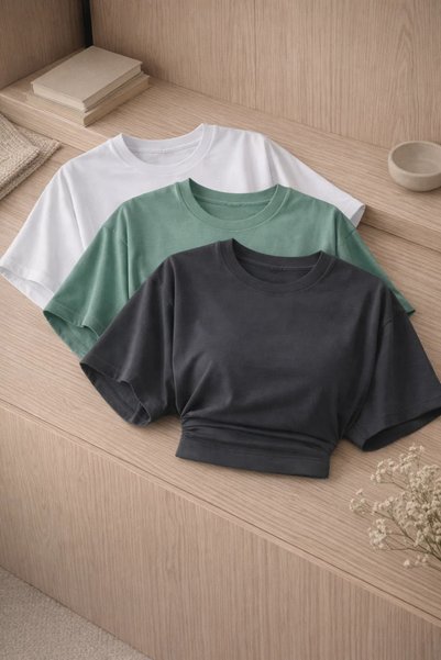 Women's Crew Neck Basic 3-Piece Crop Blouse