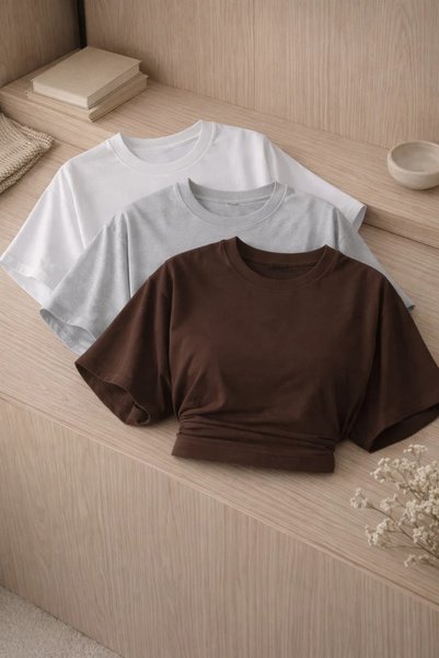 Women's Crew Neck Basic 3-Piece Crop Blouse
