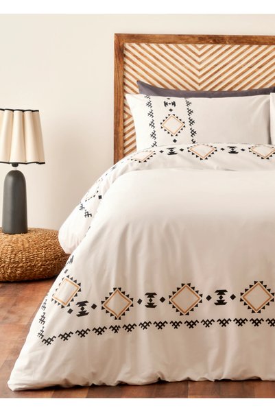 100% Cotton Satin Kamila Double Duvet Cover Set White (200X220 cm)