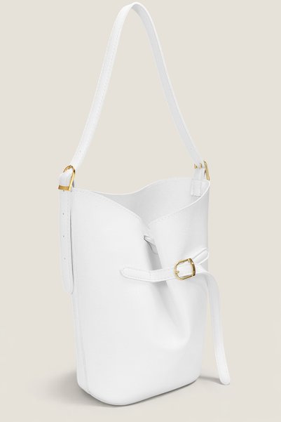 Luna White Bucket Shoulder Bag - With Adjustable Shoulder Strap, Gold Accessories