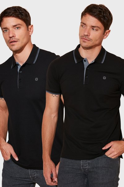 Cotton Regular Fit Buttoned 2-Pack Polo Collar t Shirt Men's Polo Collar t Shirt 5902118S2