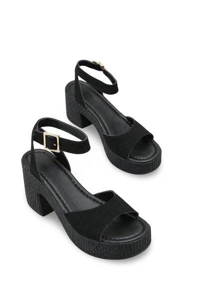 Lyra Aria Women's Heeled Sandals 0012705 Black Leather Textured