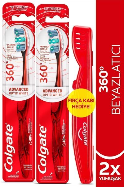 360 Advanced Optical White мека четка за заби за белење x2 парчиња орална нега + футрола за четка