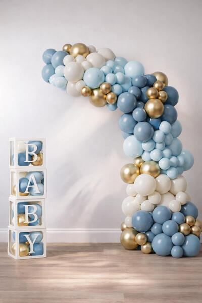 Сет за Baby Shower со океанска тема, 119 парчиња; сет со кутија за бебе и латекс балони
