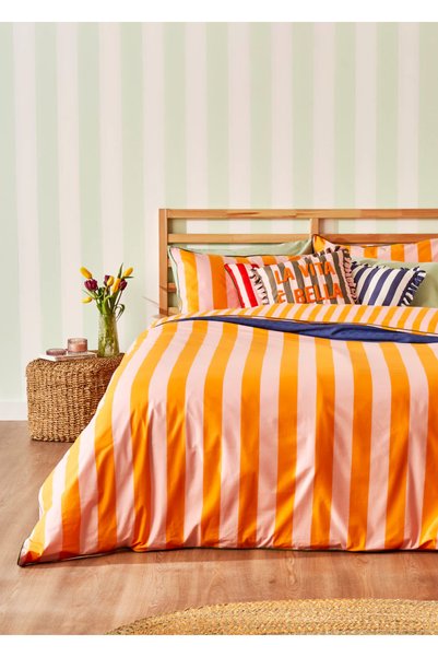 100% Cotton Line Single Duvet Cover Set Orange (160X220 cm)