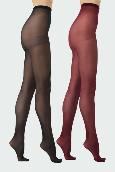 Thin 40 Opaque 2-Piece Pantyhose Claret Red/Black