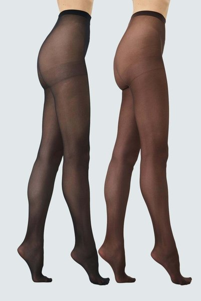 Thin Plus Size 40 Opaque 2-Piece Pantyhose Coffee/Black