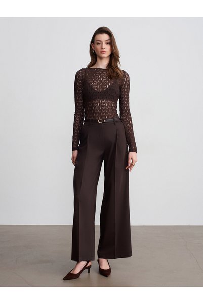 72657 Pleated Wide Leg Pants-Brown