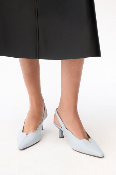Blue Leather Stitching Detail Shoes