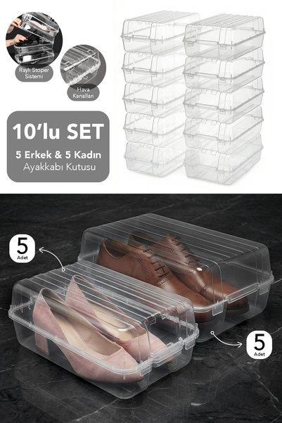 Set of 10 Transparent Shoe Boxes - Women's & Men's Shoe Storage Box Organization Travel Organizer