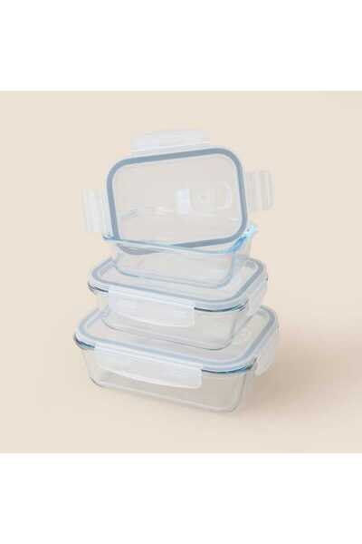 Kitchen Olea 3-Piece Glass Storage Container - Transparent