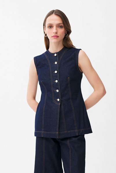 Denim Vest with Stitching Detail