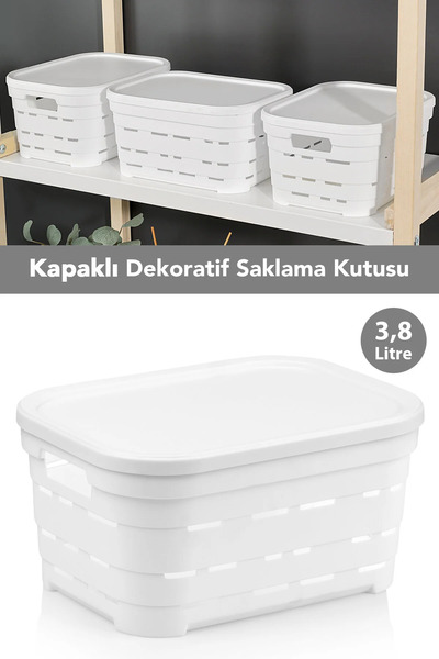 Decorative Pyramid Storage Box with Lid and Holes - Closet Organizer Organizer 3.8 Lt White