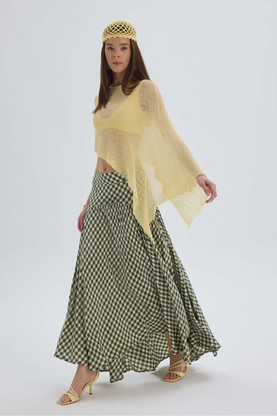 Amelisse Plaid Green Long Skirt