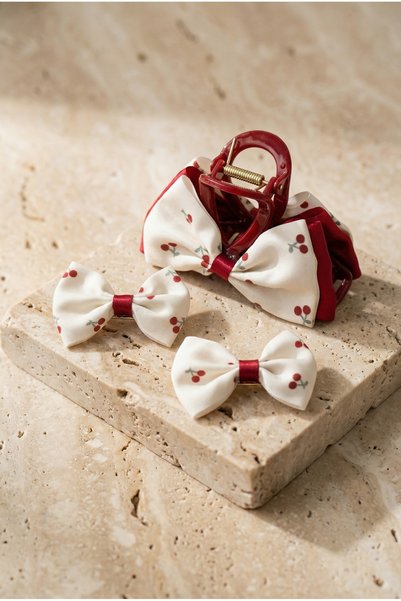 Cherry Patterned 3-Piece Buckle Ecru