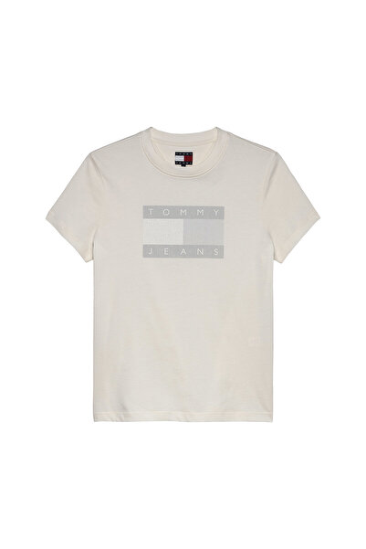 Женска бела маица со тркалезен изрез и дезен TJW REG TJ FLAG SS TEE