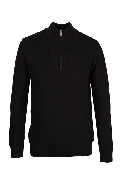 Regular Fit Regular Cut Zipper Detailed Black Knitwear Sweater