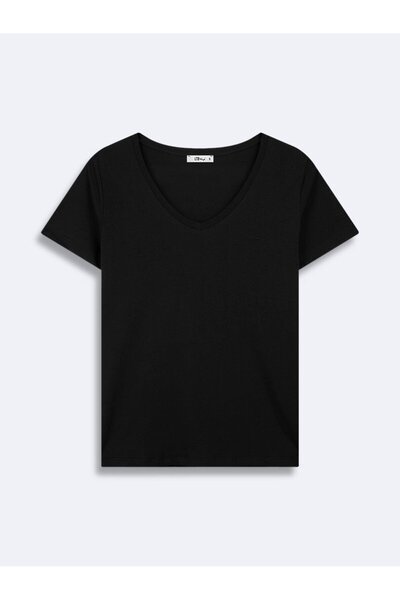Lycra V-Neck Black T-Shirt
