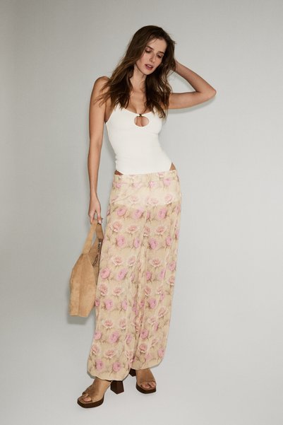 Honoria women's elastic waist and leg floral patterned baggy pants with inner shorts