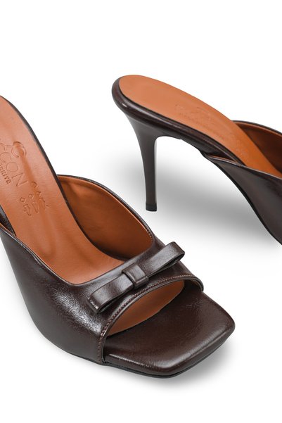 Lyra Amara Women's Thin Heeled Slippers 0012718 Brown Rustic