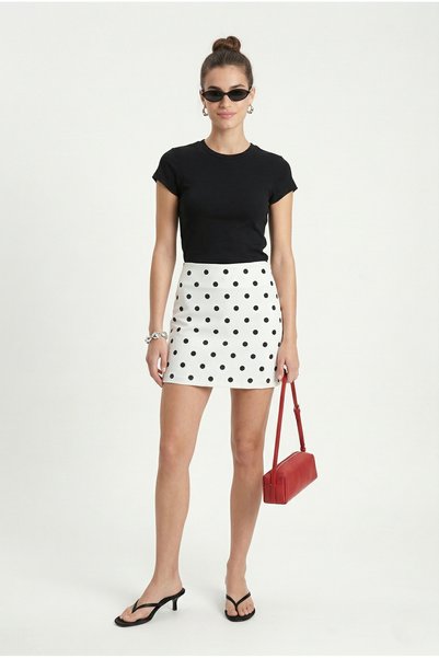Women's Polka Shorts Lined White Polka Dot Woven Mini Skirt