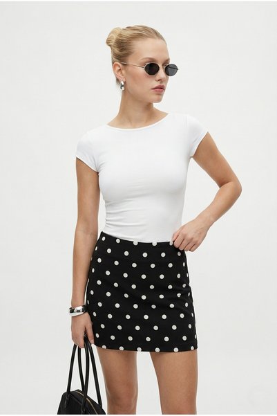 Women's Polka Shorts Lined Black Polka Dot Woven Mini Skirt