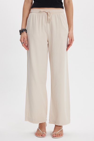 Women's Relax Fit Comfortable Cut 100% Cotton Elastic Waist with Laces Double Pockets Stone Trousers