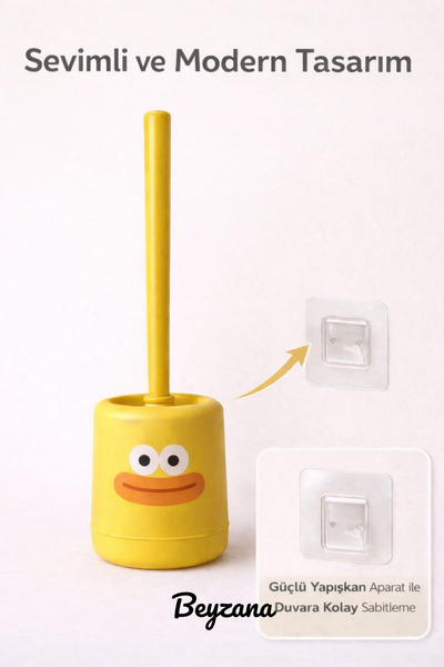1 Cute Yellow Toilet Brush Set |   Wall Mounted |   Duck Toilet Brush