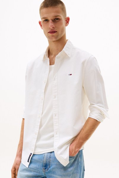 Regular Fit White Plain Men's Shirt Dm0Dm21298Ybl Tjm Reg Oxford Shirt