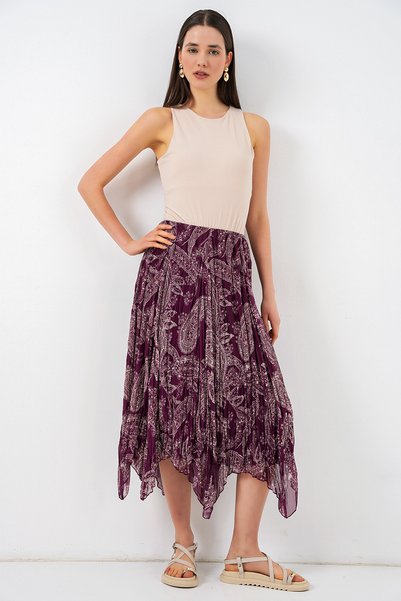 Women's Asymmetrical Tulle Chiffon Skirt 8061 - Plum