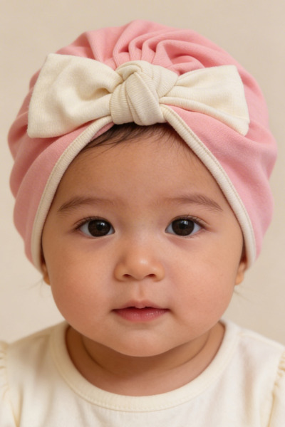 Pink Baby Hair Cap with Bow Detail