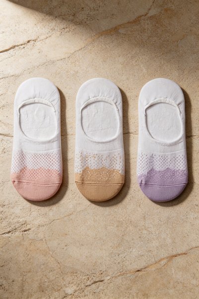 Pack of 3 Women's Ballerina Socks with Colorful Point Detail on the Front