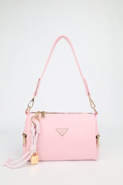 Women's Sakura Pink Leather Lock Charm Detailed Hand Shoulder and Crossbody Bag Alice