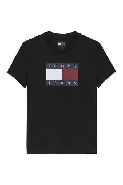 Round Neck Patterned Black Women's T-Shirt Tjw Reg Tj Flag Ss Tee