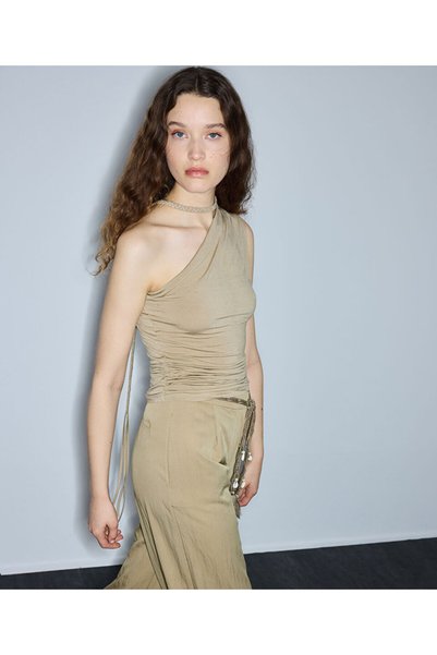 Asymmetrical T-Shirt with Knitted Stripes