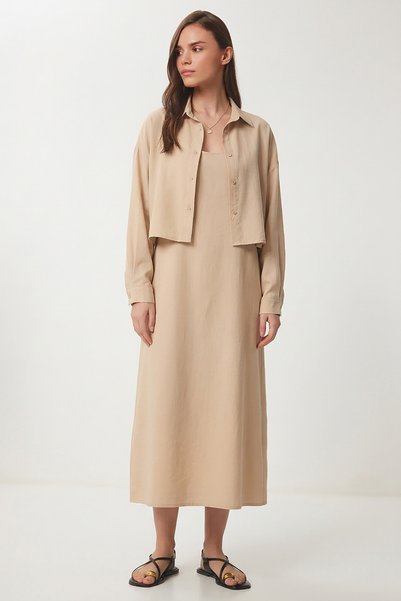 Strappy Dress Shirt Modal Set Lci0070 Cream