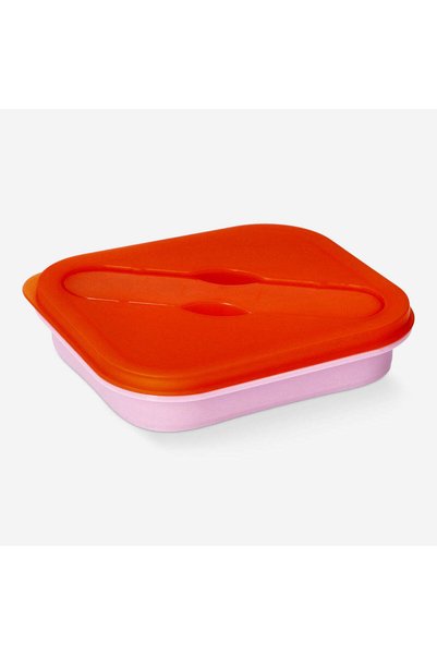 Foldable Pink Food Container with Spoon
