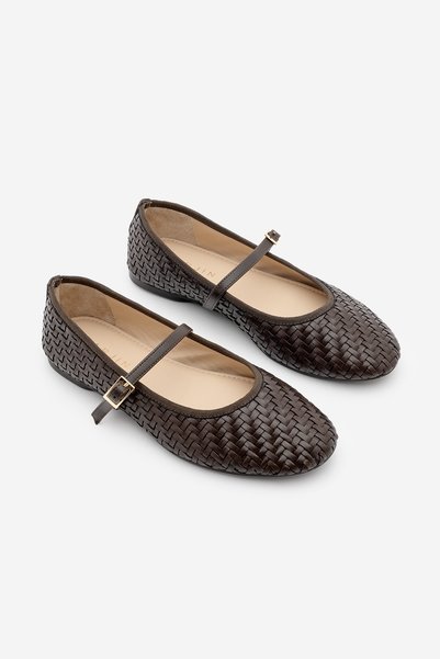 Women's Round Toe Strappy Knitted Pattern Mary Jane Daily Ballet Flats Avinel Brown