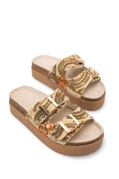 Astra Viven Women's Double Buckle Slippers 001231 Beige