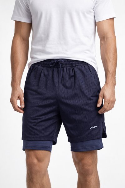 Men's Sports Shorts with Tights Inside 2062 Navy Blue