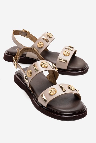 Libera Beige Genuine Leather Buckle Women's Sandals