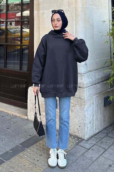 Hooded Casual Sweatshirt Dark Navy Blue