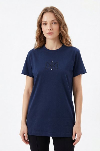 Missemramiss Cotton Embroidered Tshirt Tunic 5360 Navy Blue