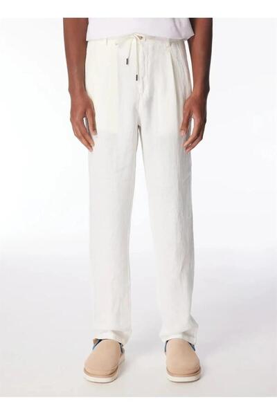 100% linen regular men's trousers with back pocket